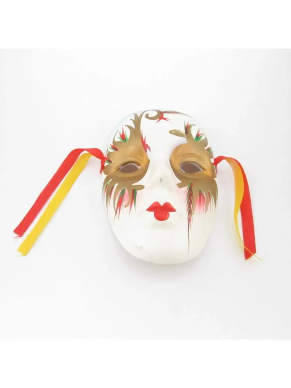 Vintage Ceramic Venetian Mardi Gras Face Mask Wall  Feathers Design Wall Decor